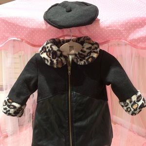 12 Months Baby Pea Coat with Leopard lining